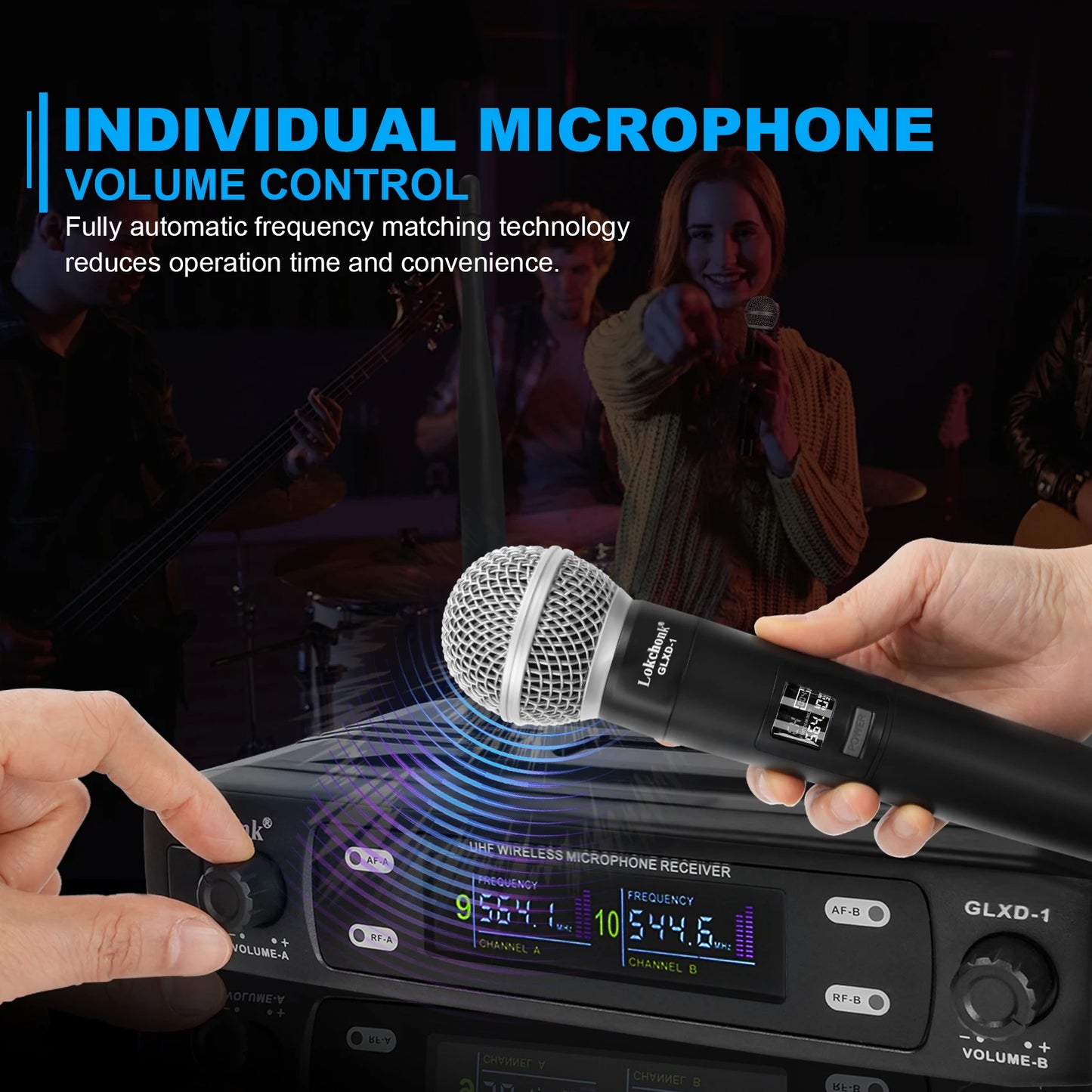 GLXD1 Professional Wireless Microphone System Dual Channel UHF Fixed Frequency Cordless Handheld Dynamic Mic For Karaoke Party