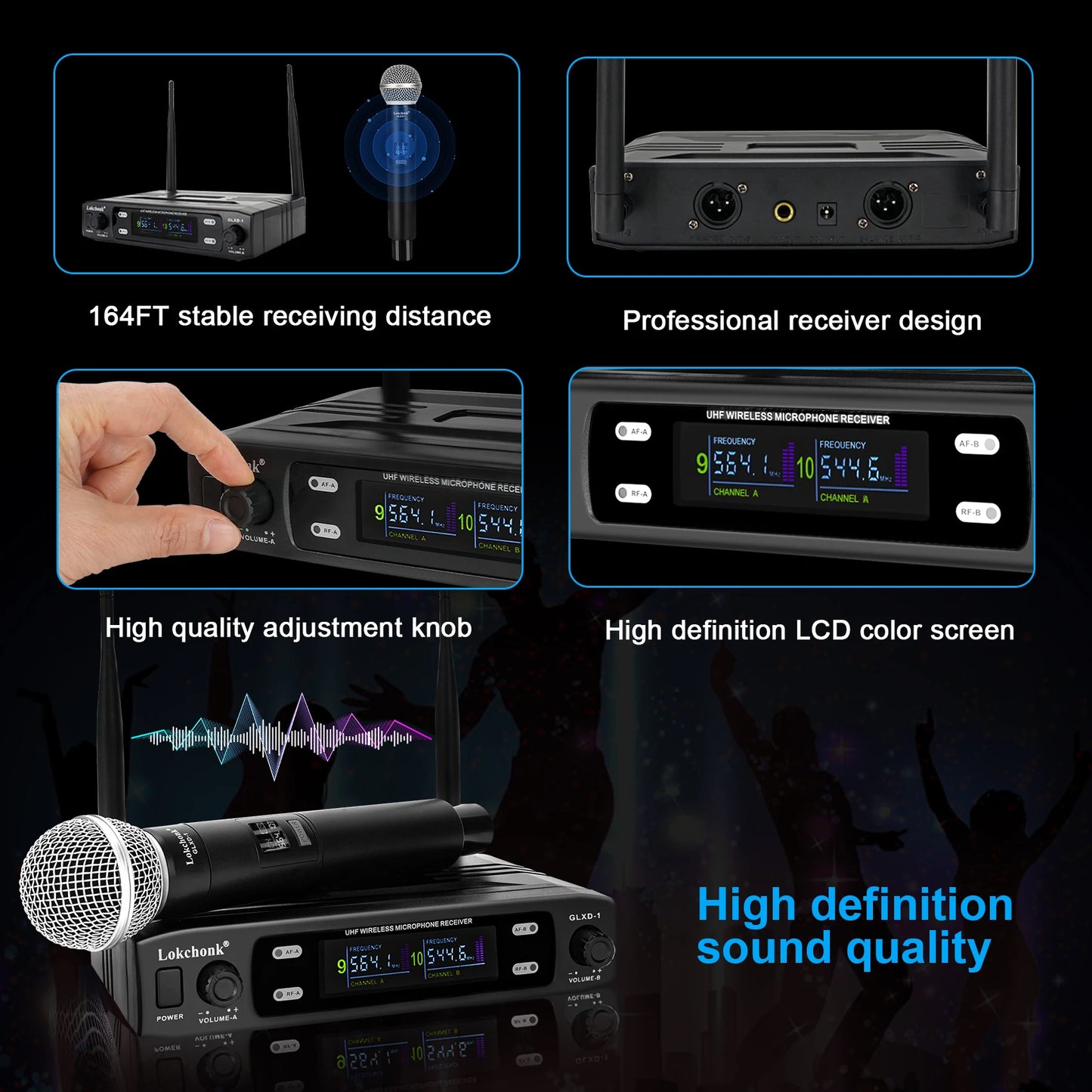 GLXD1 Professional Wireless Microphone System Dual Channel UHF Fixed Frequency Cordless Handheld Dynamic Mic For Karaoke Party