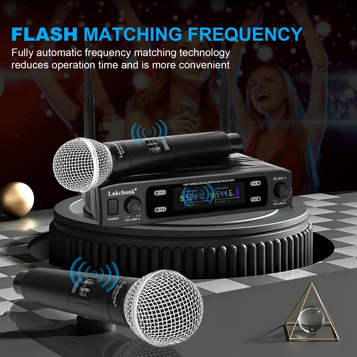 GLXD1 Professional Wireless Microphone System Dual Channel UHF Fixed Frequency Cordless Handheld Dynamic Mic For Karaoke Party