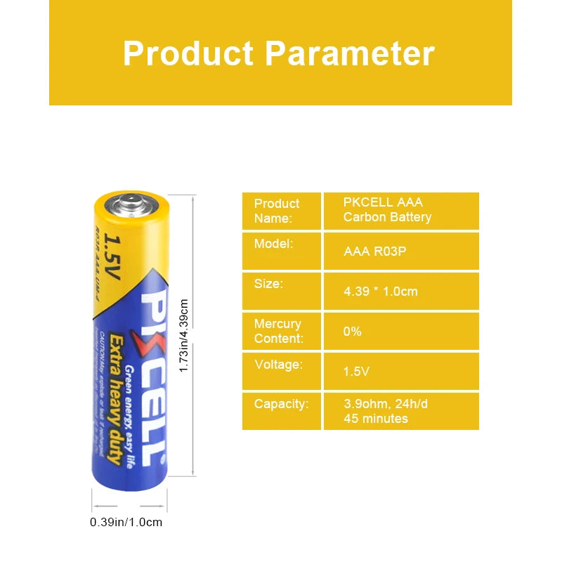 20PCS PKCELL 1.5v AAA battery 3A R03P UM4 Zinc Carbon Supper Heavy Duty Dry And Primary Battery equel to UM4 MN2400 LR03