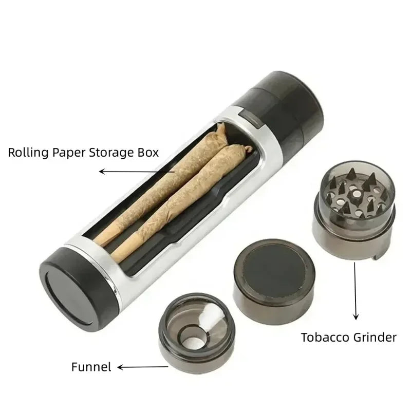 SMO Plastic Dry Herb Grinder with Storage Tobacco Tube 3 in 1 Cone Rolling Paper Filling Machine Grass Smoking Pipe Accessories