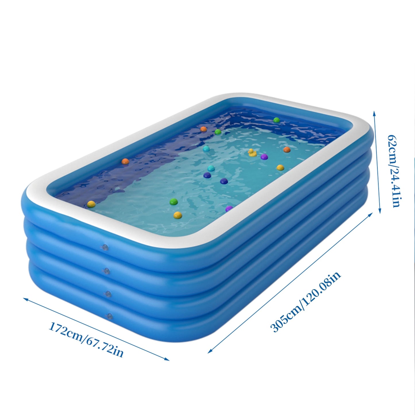 Large Household Swimming Pool Blue And White 120*67*24in Four-ring Heightened Thickened Square Family Inflatable Swimming Pool