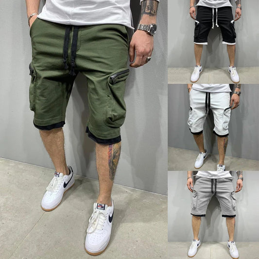 Men's Shorts New Summer Cotton Double-Pocket Zippered Cargo Pants Hip-Hop Style Casual Pants Sports Fitness Five Point Pant