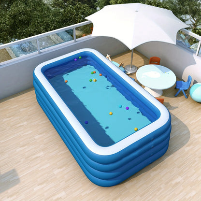 Large Household Swimming Pool Blue And White 120*67*24in Four-ring Heightened Thickened Square Family Inflatable Swimming Pool